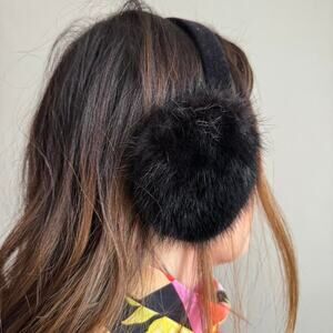Black real fur ear muffs